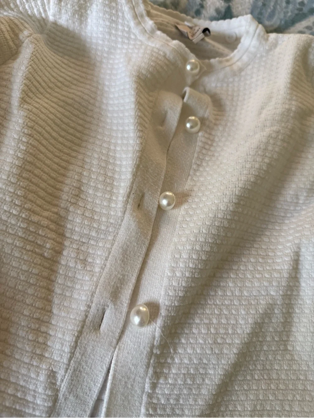 Sioni Ivory Textured Pearl-Button Cardigan